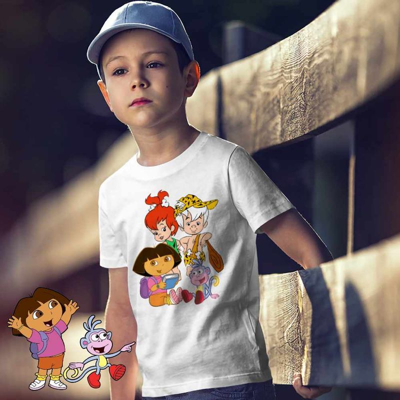 Fashion, accesorii si bijuterii - Copii - Imbracaminte copii - Tricouri copii - Tricou Copii Baieti Dora the Explorer Familia Flintstone Bam Bam Bebelusi, alb, marime S Copii - Infinity.ro