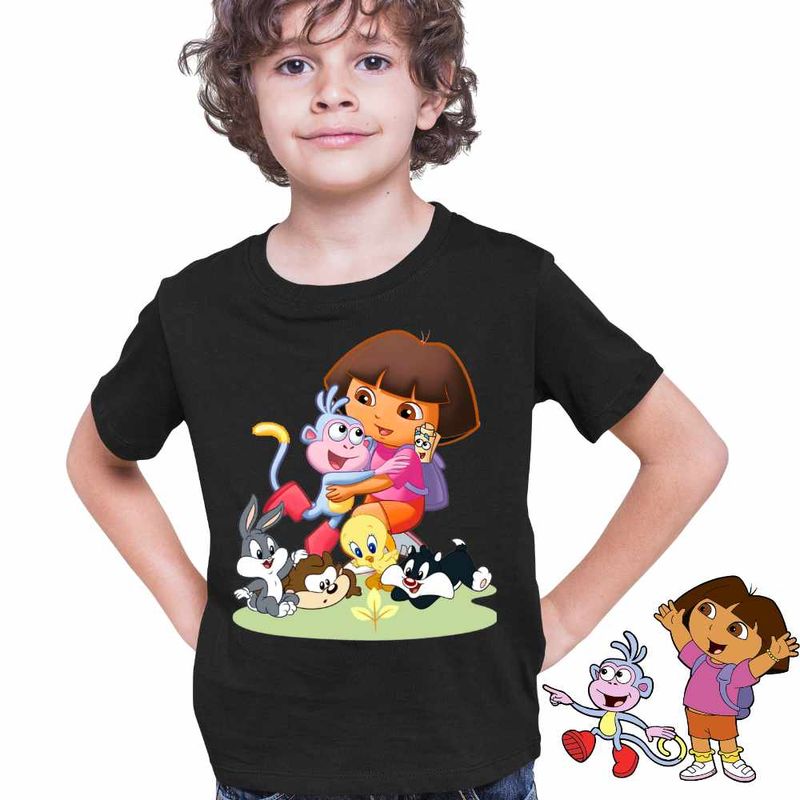 Fashion, accesorii si bijuterii - Copii - Imbracaminte copii - Tricouri copii - Tricou Copii Baieti Dora Exploratoarea Looney Tunes Taz Bugs Bunny Sylvester Tweety Baby, negru, marime M Copii - Infinity.ro