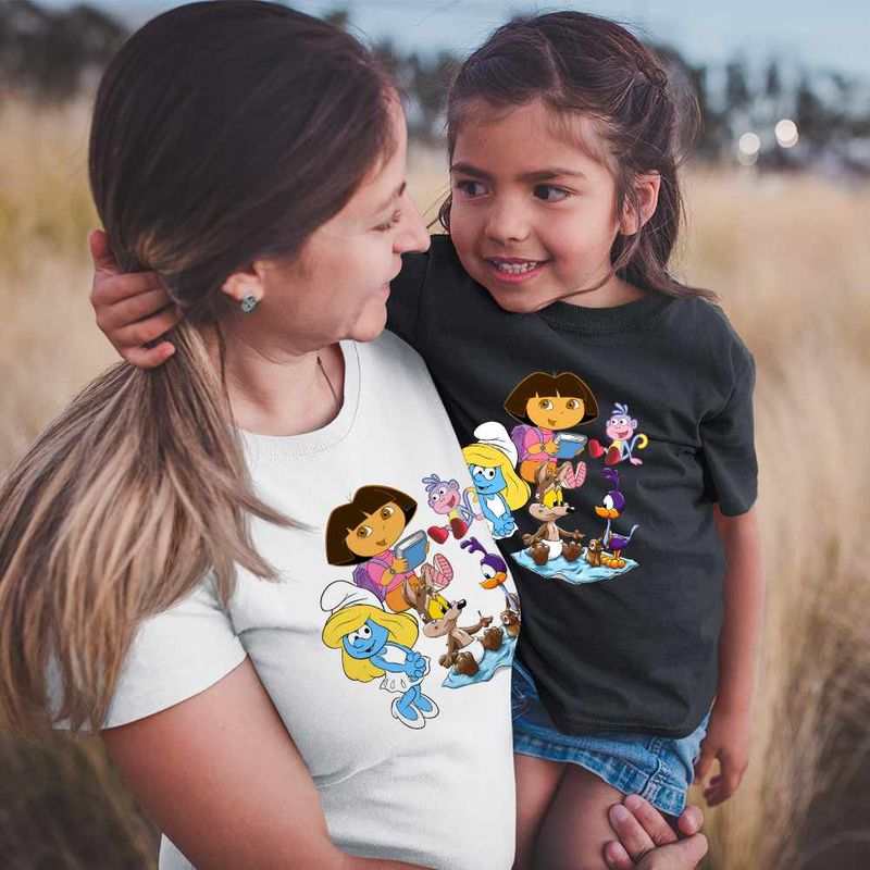 Fashion, accesorii si bijuterii - Copii - Imbracaminte copii - Tricouri copii - Tricou Copii Fete Dora Exploratoarea Strumfita Road Runner Coiotul Baby Bebelusi Buba, alb, marime M Copii - Infinity.ro