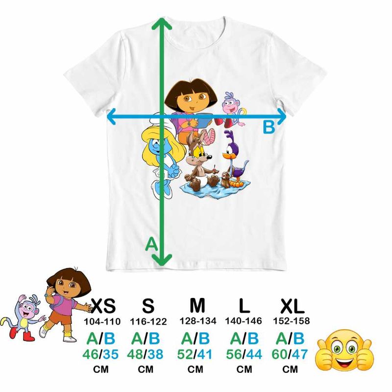 Fashion, accesorii si bijuterii - Copii - Imbracaminte copii - Tricouri copii - Tricou Copii Fete Dora Exploratoarea Strumfita Road Runner Coiotul Baby Bebelusi Buba, alb, marime M Copii - Infinity.ro