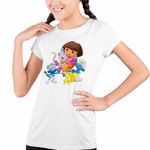 Fashion, accesorii si bijuterii - Copii - Imbracaminte copii - Tricouri copii - Tricou Copii Fete Dora Strumfii Bucatarul Rusinosul Hotomanul, alb, marime XS Copii - Infinity.ro