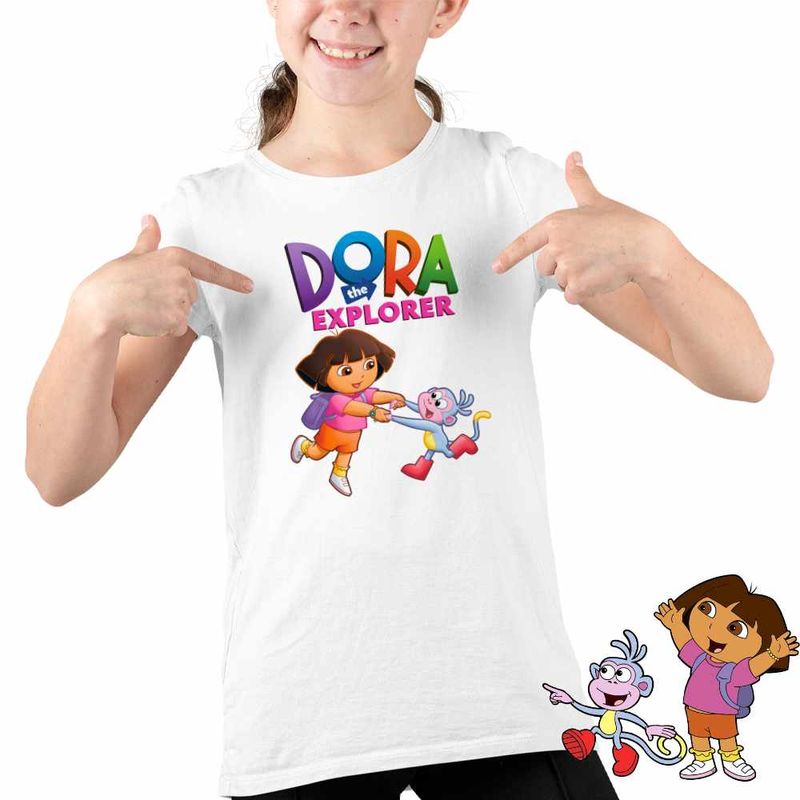 Fashion, accesorii si bijuterii - Copii - Imbracaminte copii - Tricouri copii - Tricou Copii Fete Dora Exploratoarea Boots Maimuta Dans Explorer, alb, marime M Copii - Infinity.ro