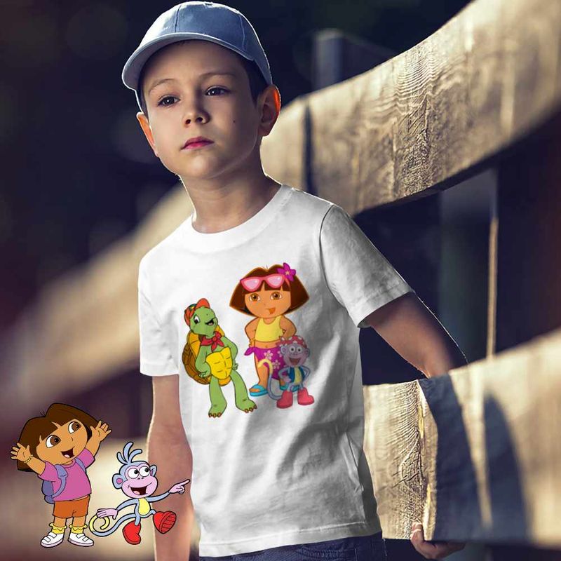 Fashion, accesorii si bijuterii - Copii - Imbracaminte copii - Tricouri copii - Tricou Copii Baieti Dora Exploratoarea Franklin Explorer Maimuta, alb, marime L Copii - Infinity.ro