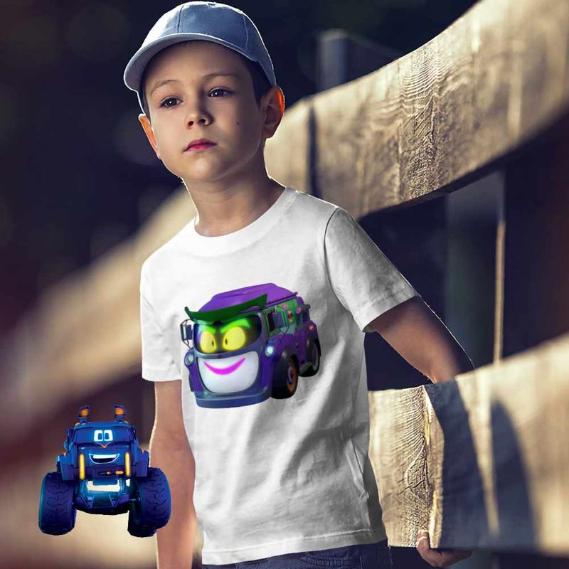 Fashion, accesorii si bijuterii - Copii - Imbracaminte copii - Tricouri copii - Tricou Copii Baieti Batwheels Prank Joker Masina Batroti Desene Animate Masini, alb, marime M Copii - Infinity.ro
