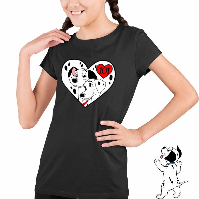 Fashion, accesorii si bijuterii - Copii - Imbracaminte copii - Tricouri copii - Tricou Copii Fete 101 Dalmatieni Pongo Perdita Love Catei, negru, marime M Copii - Infinity.ro