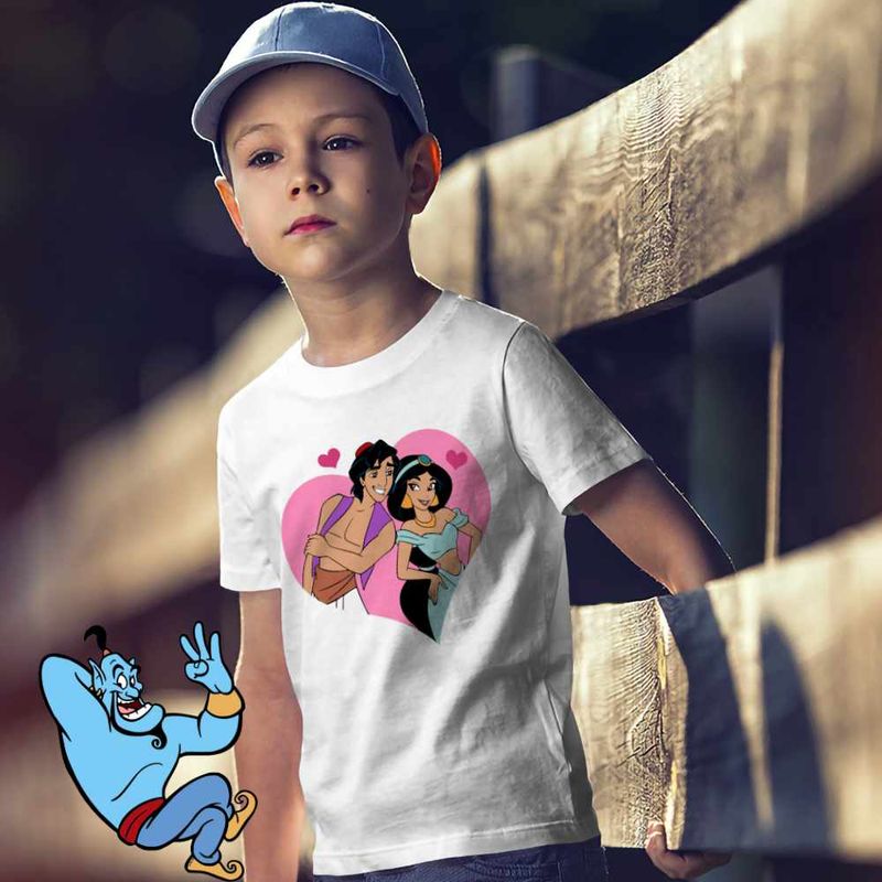 Fashion, accesorii si bijuterii - Copii - Imbracaminte copii - Tricouri copii - Tricou Copii Baieti Aladdin Jasmine Valentines Day Love Dragobete Cuplu, alb, marime XL Copii - Infinity.ro