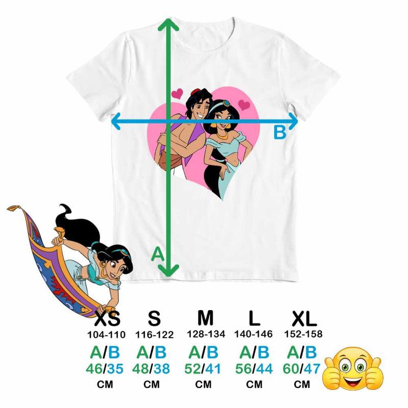 Fashion, accesorii si bijuterii - Copii - Imbracaminte copii - Tricouri copii - Tricou Copii Baieti Aladdin Jasmine Valentines Day Love Dragobete Cuplu, alb, marime XL Copii - Infinity.ro