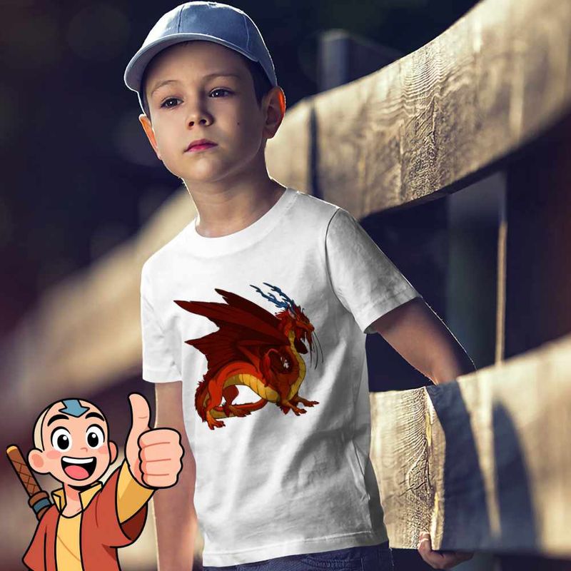 Fashion, accesorii si bijuterii - Copii - Imbracaminte copii - Tricouri copii - Tricou Copii Baieti Avatar Dragon Fang Roku Anime Airbender, alb, marime L Copii - Infinity.ro