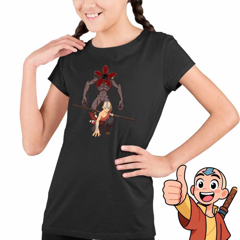 Fashion, accesorii si bijuterii - Copii - Imbracaminte copii - Tricouri copii - Tricou Copii Fete Avatar Stranger Things Demogorgon Upside Down, negru, marime M Copii - Infinity.ro