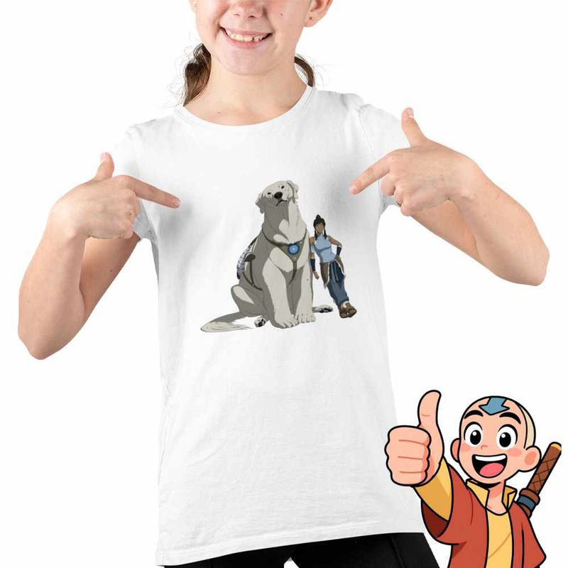 Fashion, accesorii si bijuterii - Copii - Imbracaminte copii - Tricouri copii - Tricou Copii Fete Avatar Korra Naga Maestru Shaolin, alb, marime S Copii - Infinity.ro