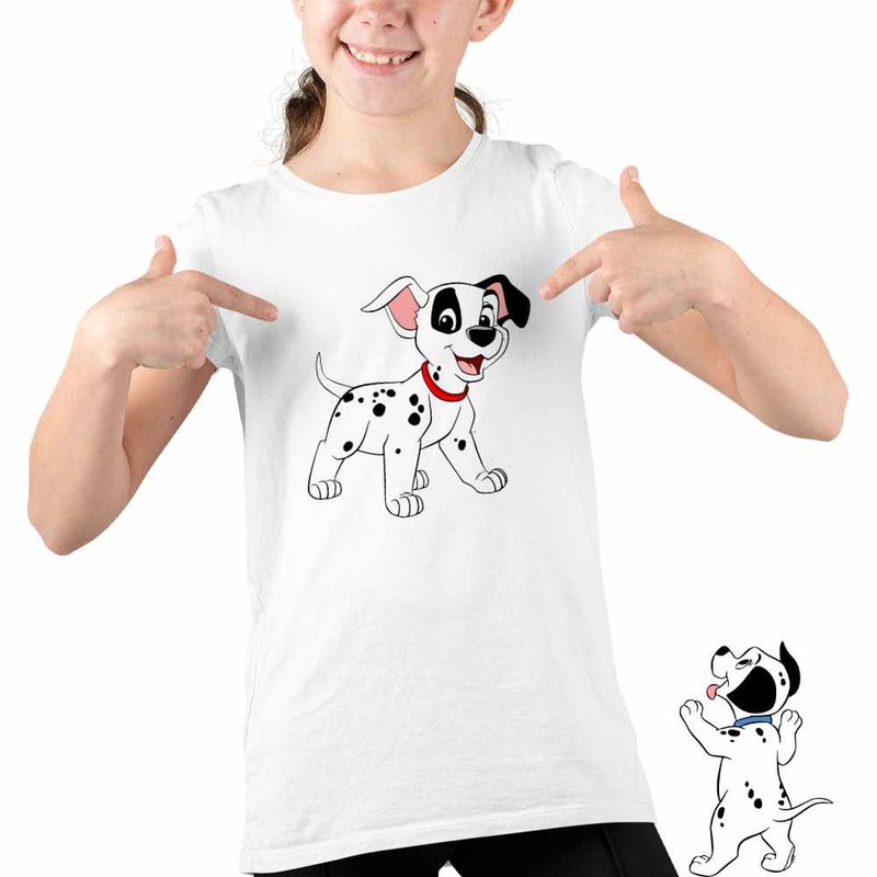 Fashion, accesorii si bijuterii - Copii - Imbracaminte copii - Tricouri copii - Tricou Copii Fete 101 Dalmatieni Patch Catelus Dalmatian, alb, marime M Copii - Infinity.ro