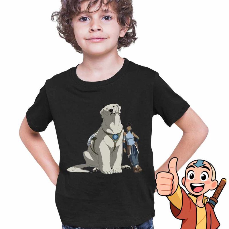 Fashion, accesorii si bijuterii - Copii - Imbracaminte copii - Tricouri copii - Tricou Copii Baieti Avatar Korra Naga Maestru Shaolin, negru, marime XL Copii - Infinity.ro