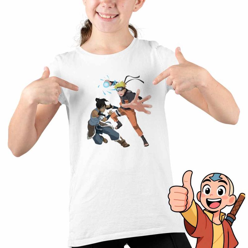 Fashion, accesorii si bijuterii - Copii - Imbracaminte copii - Tricouri copii - Tricou Copii Fete Avatar Korra Naruto Airbender, alb, marime M Copii - Infinity.ro