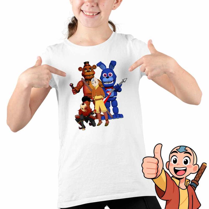 Fashion, accesorii si bijuterii - Copii - Imbracaminte copii - Tricouri copii - Tricou Copii Fete Avatar Fnaf Freddy Last Airbender Firebender, alb, marime XL Copii - Infinity.ro