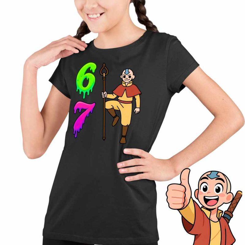 Fashion, accesorii si bijuterii - Copii - Imbracaminte copii - Tricouri copii - Tricou Copii Fete Avatar Six Seven Last Airbender 67 Calugar Shaolin, negru, marime S Copii - Infinity.ro