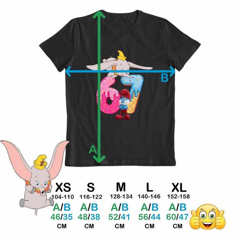 Fashion, accesorii si bijuterii - Copii - Imbracaminte copii - Tricouri copii - Tricou Copii Baieti Dumbo Six Seven Papa Strumf 67 Sase Sapte, negru, marime XS Copii - Infinity.ro