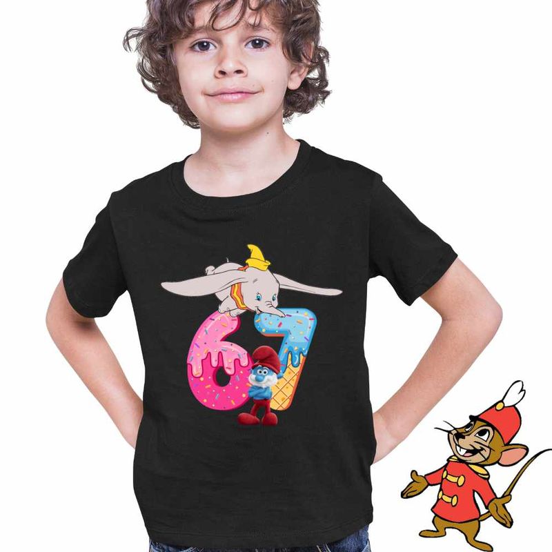 Fashion, accesorii si bijuterii - Copii - Imbracaminte copii - Tricouri copii - Tricou Copii Baieti Dumbo Six Seven Papa Strumf 67 Sase Sapte, negru, marime XS Copii - Infinity.ro