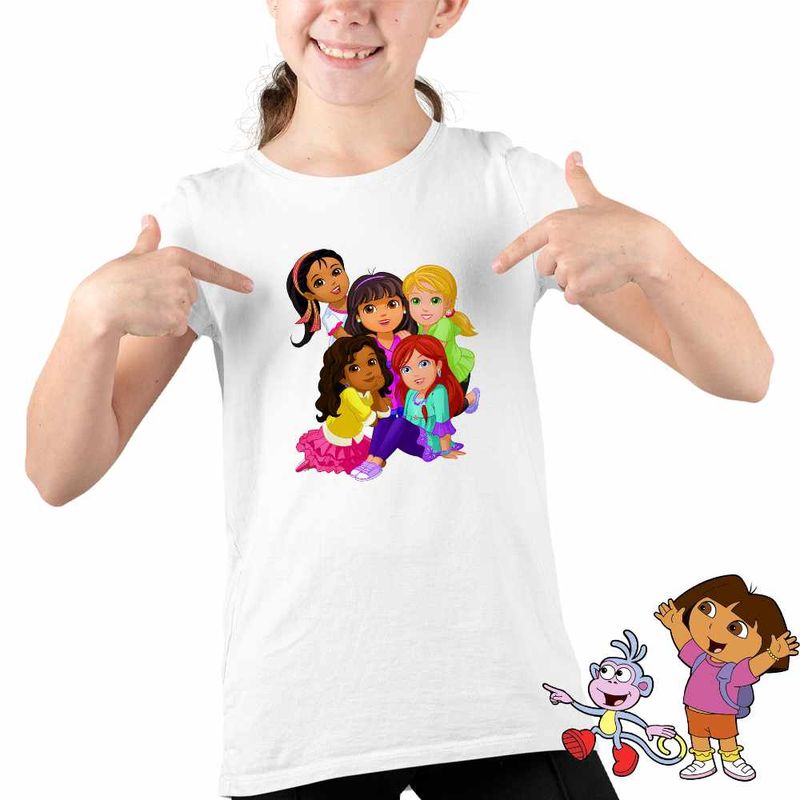 Fashion, accesorii si bijuterii - Copii - Imbracaminte copii - Tricouri copii - Tricou Copii Fete Dora Exploratoarea Prietenie, alb, marime S Copii - Infinity.ro