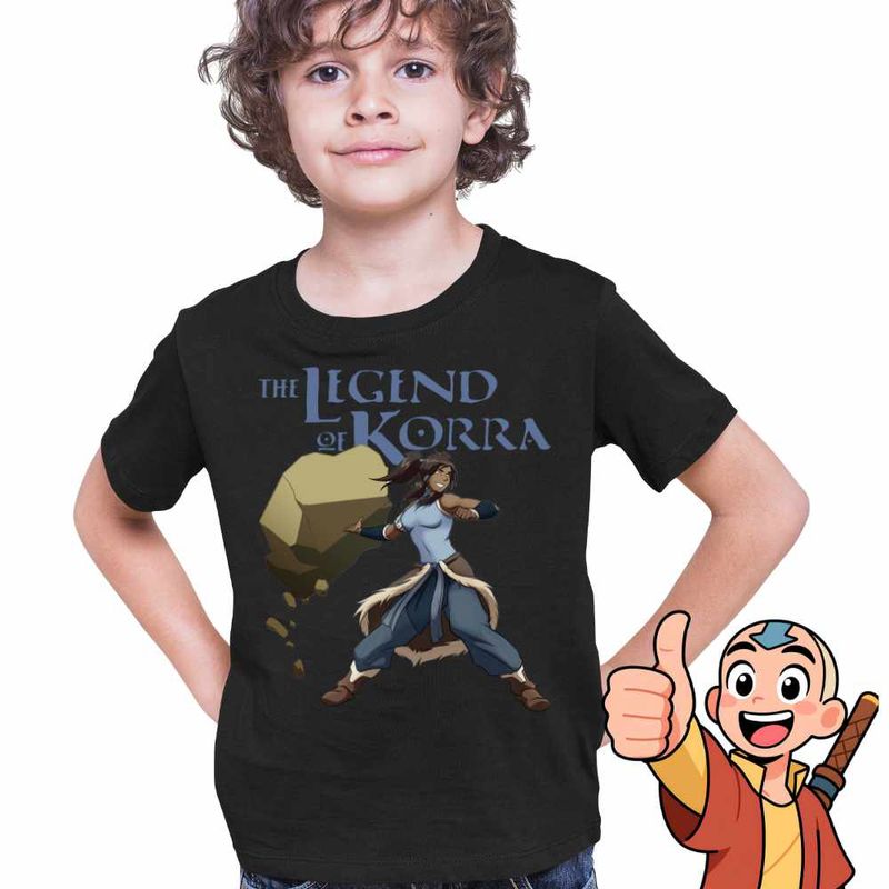 Fashion, accesorii si bijuterii - Copii - Imbracaminte copii - Tricouri copii - Tricou Copii Baieti Avatar Korra Maestru Pamantului Airbender, negru, marime L Copii - Infinity.ro