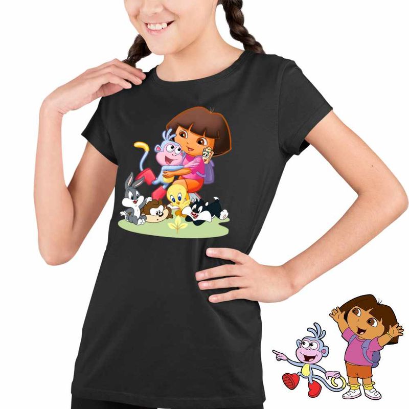 Fashion, accesorii si bijuterii - Copii - Imbracaminte copii - Tricouri copii - Tricou Copii Fete Dora Exploratoarea Looney Tunes Taz Bugs Bunny Sylvester Tweety Baby, negru, marime XL Copii - Infinity.ro