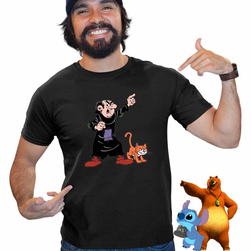 Fashion, accesorii si bijuterii - Barbati - Imbracaminte - Tricouri si bluze barbati - Tricou Barbati Gargamel Azrael Strumfii Vrajitor, negru, marime M - Infinity.ro