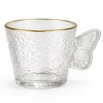 Casa si Gradina - Bucatarie si vesela - Cani si pahare - Cani si cesti - Set 6 cesti cafea si espresso din sticla texturata cu margine aurie si toarta fluture ABYZ 120ml - Infinity.ro
