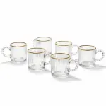 Casa si Gradina - Bucatarie si vesela - Cani si pahare - Cani si cesti - Set 6 cesti cafea si espresso din sticla transparenta striata cu margine aurie si toarta perlata ABYZ 110ml - Infinity.ro