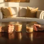 Casa si Gradina - Bucatarie si vesela - Cani si pahare - Cani si cesti - Set 6 cesti cafea si espresso din sticla transparenta striata cu margine aurie si toarta perlata ABYZ 110ml - Infinity.ro