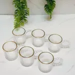 Casa si Gradina - Bucatarie si vesela - Cani si pahare - Cani si cesti - Set 6 cesti cafea si espresso din sticla transparenta striata cu margine aurie si toarta perlata ABYZ 110ml - Infinity.ro