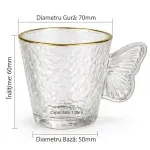 Casa si Gradina - Bucatarie si vesela - Cani si pahare - Cani si cesti - Set 6 cesti cafea si espresso din sticla texturata cu margine aurie si toarta fluture ABYZ 120ml - Infinity.ro
