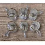 Casa si Gradina - Bucatarie si vesela - Cani si pahare - Cani si cesti - Set 6 cesti cafea si espresso din sticla transparenta striata cu margine aurie si toarta perlata ABYZ 110ml - Infinity.ro