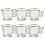 Casa si Gradina - Bucatarie si vesela - Cani si pahare - Cani si cesti - Set 6 cesti cafea si espresso din sticla texturata cu margine aurie si toarta fluture ABYZ 120ml - Infinity.ro
