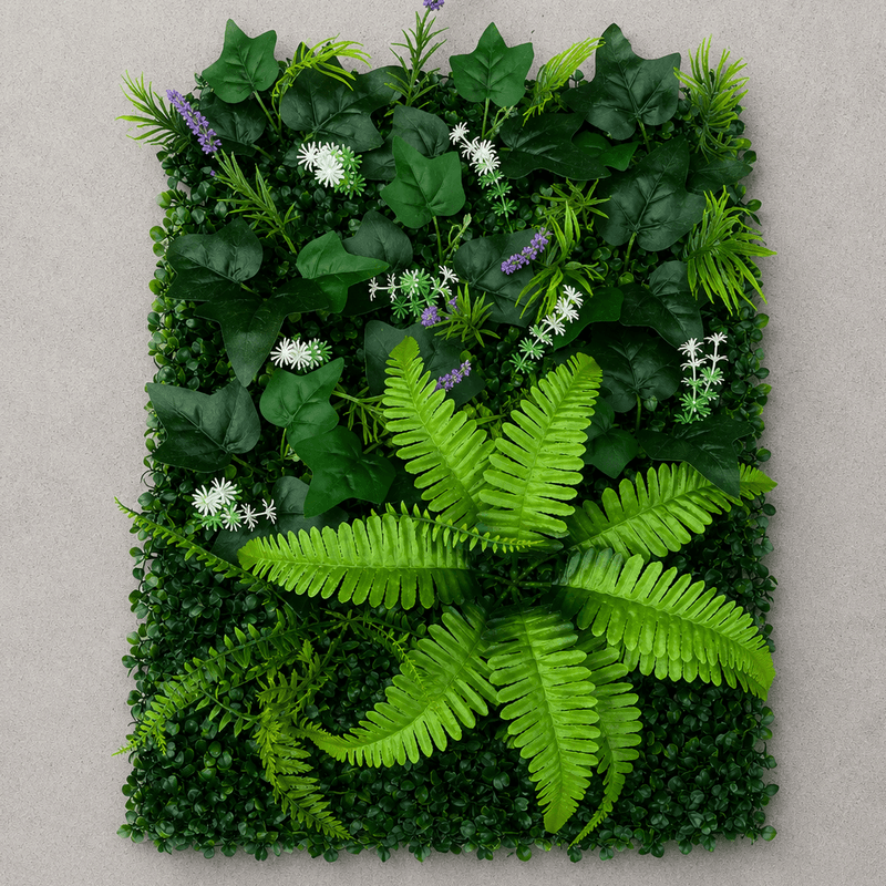 Casa si Gradina - Decoratiuni - Obiecte decorative - Plante artificiale - Planta Artificiala Panou de Gard Viu Lavanda si Frunze Mixte, 40 x 60 cm, Verde - Infinity.ro
