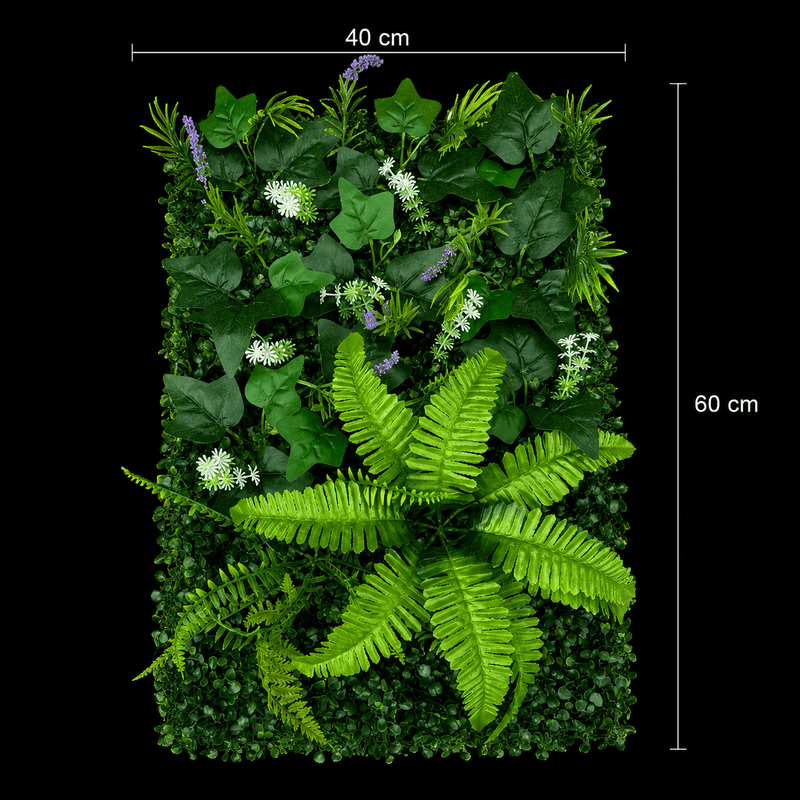 Casa si Gradina - Decoratiuni - Obiecte decorative - Plante artificiale - Planta Artificiala Panou de Gard Viu Lavanda si Frunze Mixte, 40 x 60 cm, Verde - Infinity.ro