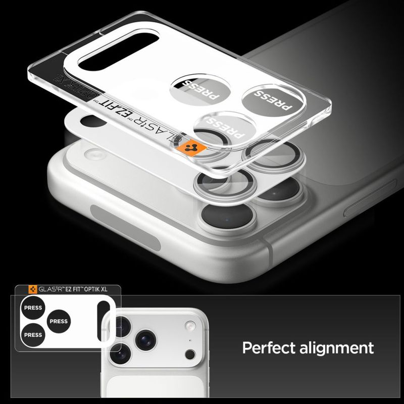 Laptop, Telefoane si Tablete - Telefoane mobile si accesorii - Accesorii Telefoane - Folii protectie telefoane - Folie Camera pentru iPhone 17 Pro - Spigen Glas.tR Optik EZ Fit Pro XL (AGL10647) - Silver - Infinity.ro