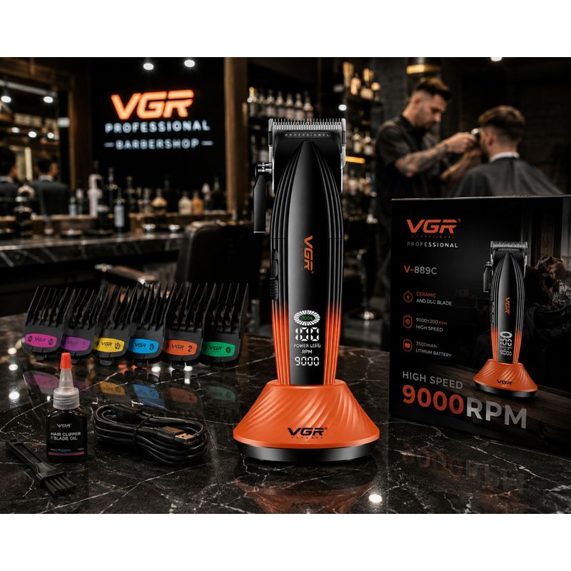Ingrijire personala si Cosmetice - Aparate & accesorii ingrijire personala - Aparate de ras si tuns - Aparate de tuns - Aparat de tuns Profesional VGR V-889C, Motor 9000 RPM, Lame Ceramice, Ecran LED, Autonomie 180 Minute - Infinity.ro