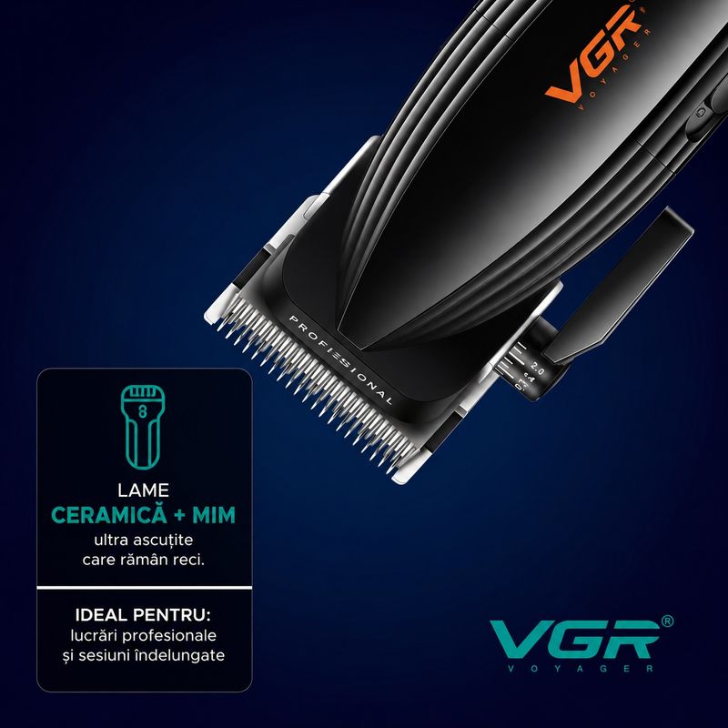 Ingrijire personala si Cosmetice - Aparate & accesorii ingrijire personala - Aparate de ras si tuns - Aparate de tuns - Aparat de tuns Profesional VGR V-889C, Motor 9000 RPM, Lame Ceramice, Ecran LED, Autonomie 180 Minute - Infinity.ro