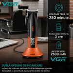 Ingrijire personala si Cosmetice - Aparate & accesorii ingrijire personala - Aparate de ras si tuns - Aparate de tuns - Aparat de tuns Profesional VGR V-889C, Motor 9000 RPM, Lame Ceramice, Ecran LED, Autonomie 180 Minute - Infinity.ro