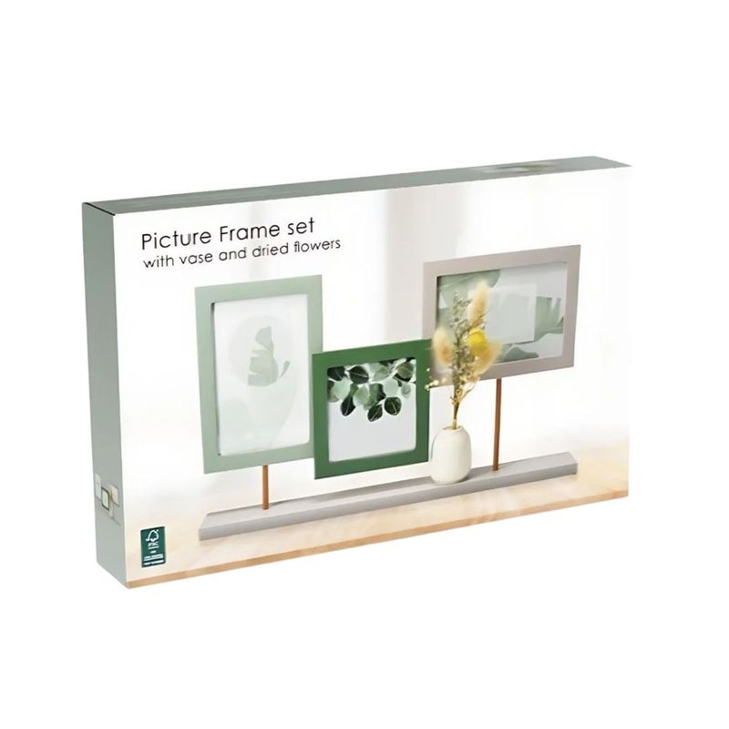 Market - Cadouri - Rame si albume foto - Rama foto decorativa, cu vaza, colaj pentru 3 poze, culoare verde - Infinity.ro