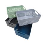 Casa si Gradina - Mobilier - Organizare si depozitare - Cutii depozitare - Cos depozitare plastic perforat 23x15x10 cm Storage Solutions, cu manere, Gri inchis - Infinity.ro