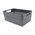 Casa si Gradina - Mobilier - Organizare si depozitare - Cutii depozitare - Cos depozitare plastic perforat 23x15x10 cm Storage Solutions, cu manere, Gri inchis - Infinity.ro