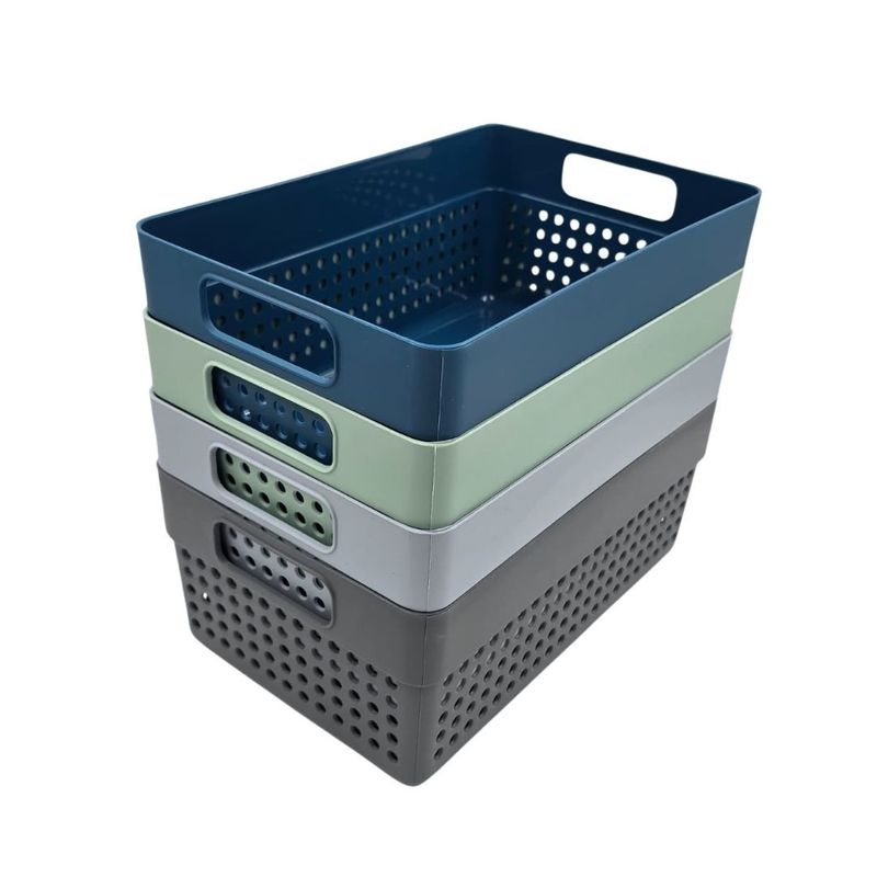 Casa si Gradina - Mobilier - Organizare si depozitare - Cutii depozitare - Cos depozitare plastic perforat 23x15x10 cm Storage Solutions, cu manere, Gri inchis - Infinity.ro