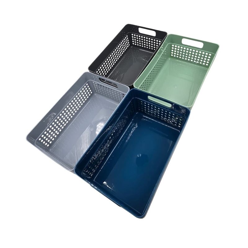 Casa si Gradina - Mobilier - Organizare si depozitare - Cutii depozitare - Cos depozitare plastic perforat 23x15x10 cm Storage Solutions, cu manere, Gri inchis - Infinity.ro