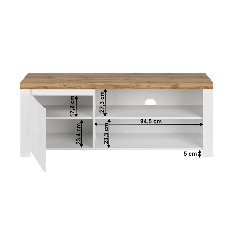 Casa si Gradina - Mobilier - Comode si corpuri - Comode - Masa TV 1D/ 160, alb lucios/ stejar wotan, VILGO - Infinity.ro