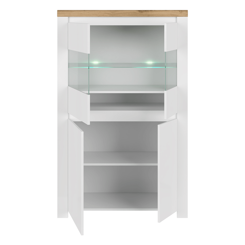 Casa si Gradina - Mobilier - Comode si corpuri - Corpuri bucatarie - Vitrina 2D2W, alb lucios/ stejar wotan, VILGO - Infinity.ro