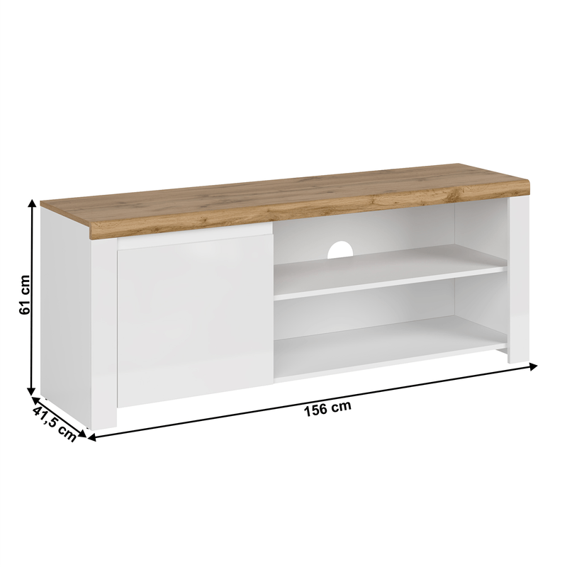 Casa si Gradina - Mobilier - Comode si corpuri - Comode - Masa TV 1D/ 160, alb lucios/ stejar wotan, VILGO - Infinity.ro