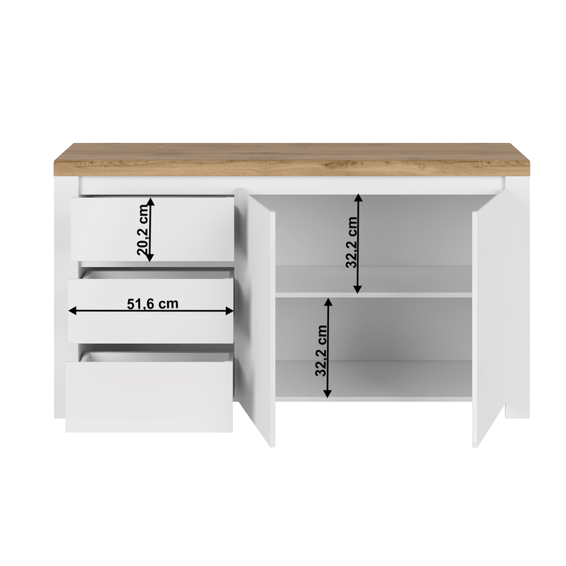 Casa si Gradina - Mobilier - Comode si corpuri - Comode - Comoda 2D3S, alb lucios/ stejar wotan, VILGO - Infinity.ro