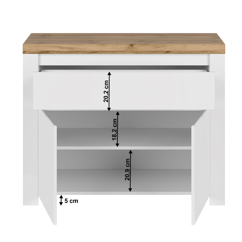 Casa si Gradina - Mobilier - Comode si corpuri - Comode - Comoda 2D1S, alb lucios/ stejar wotan, VILGO - Infinity.ro