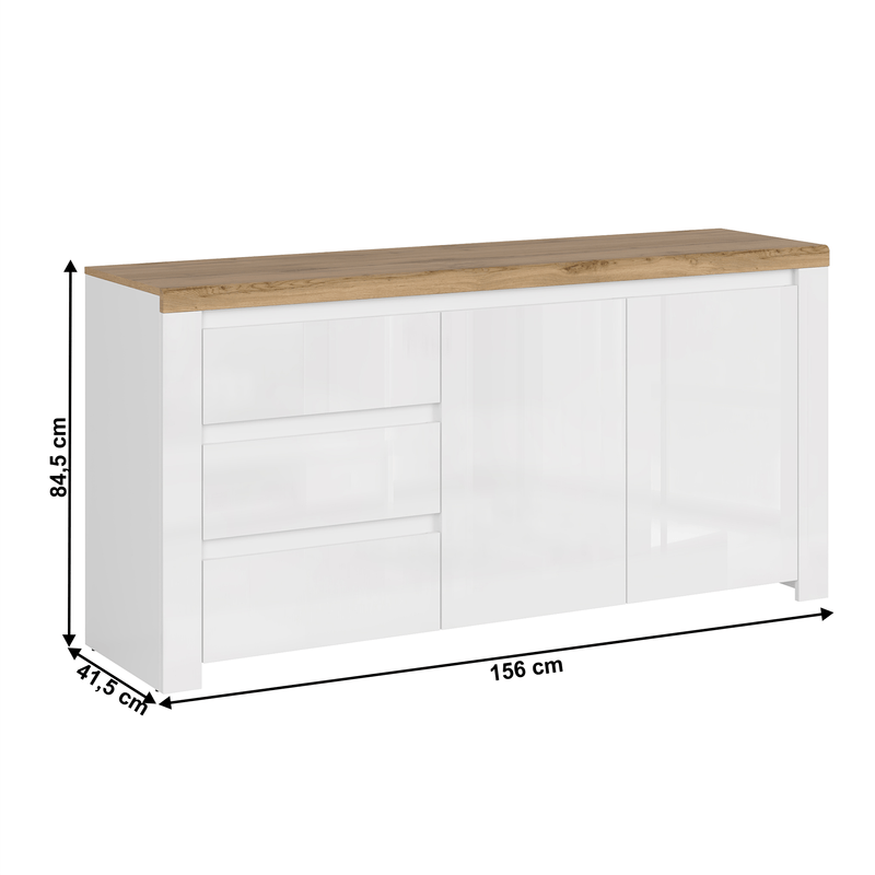 Casa si Gradina - Mobilier - Comode si corpuri - Comode - Comoda 2D3S, alb lucios/ stejar wotan, VILGO - Infinity.ro