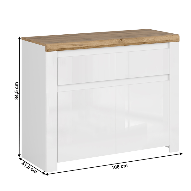 Casa si Gradina - Mobilier - Comode si corpuri - Comode - Comoda 2D1S, alb lucios/ stejar wotan, VILGO - Infinity.ro